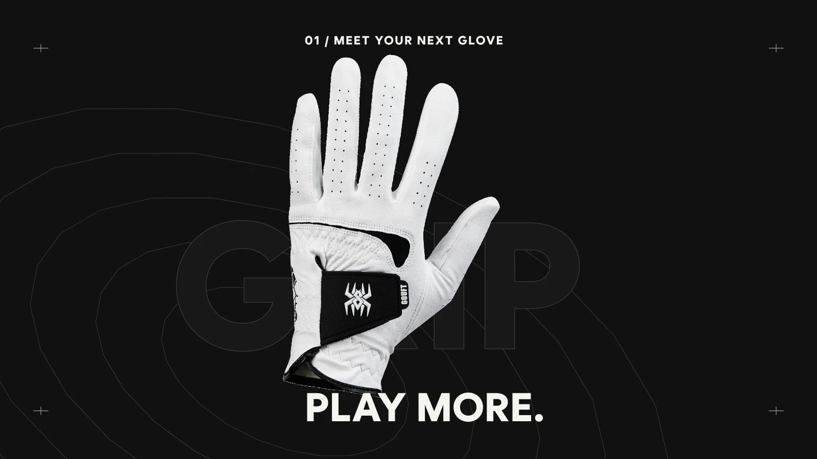 GOUFT glove with animated graphic lines and brand typography